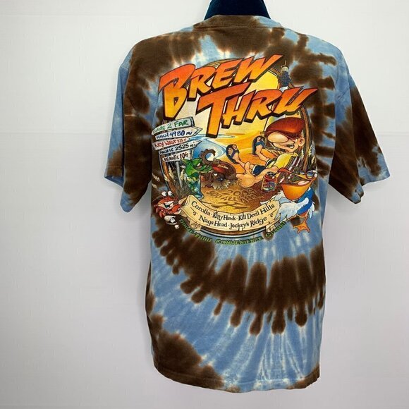 Sundog T Shirt Small Blue Brew Thru Outer Banks North Carolina Beach Tie Dye - Picture 9 of 9